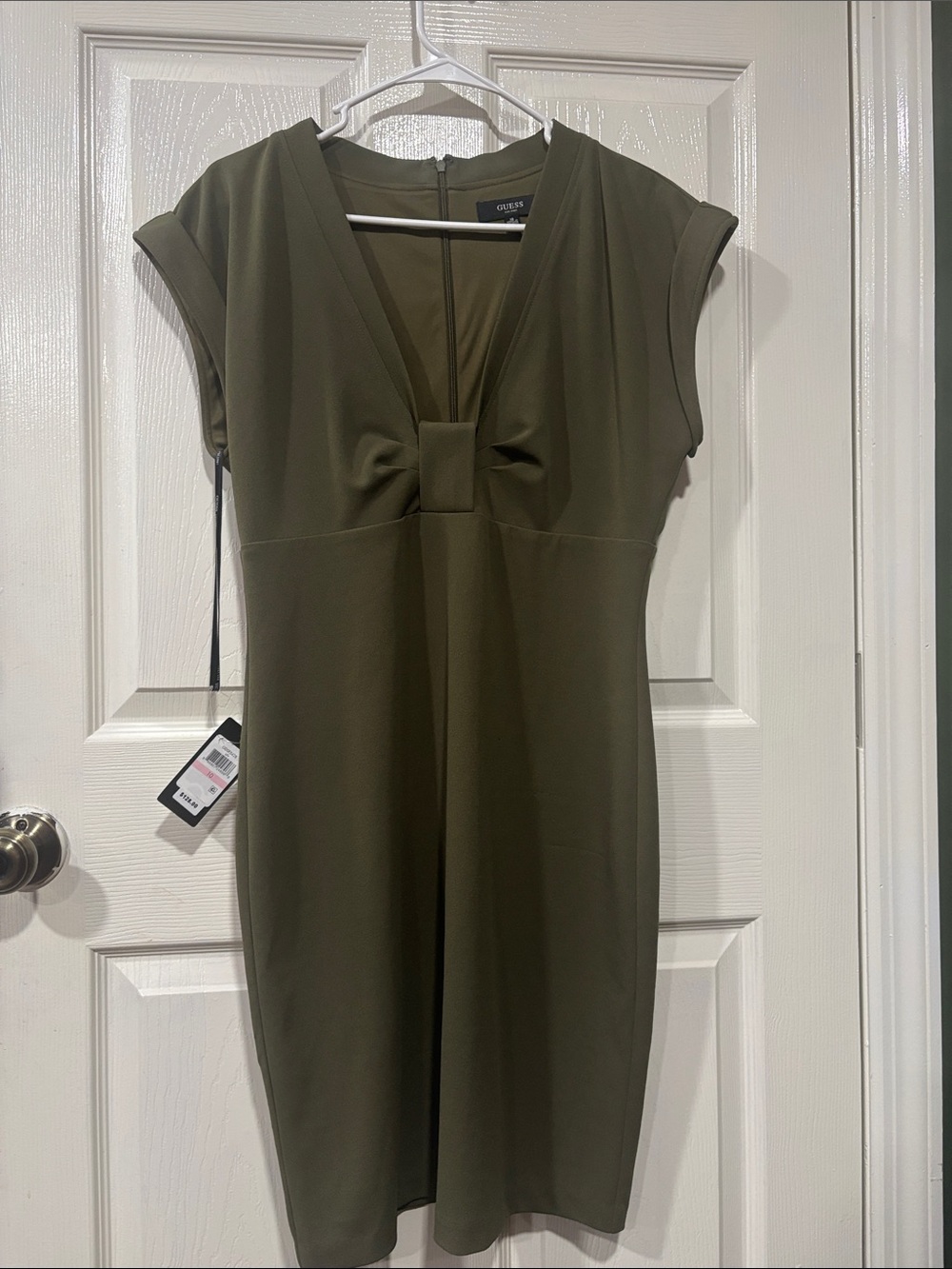 Guess Olive Green Midi Dress with Knot Front